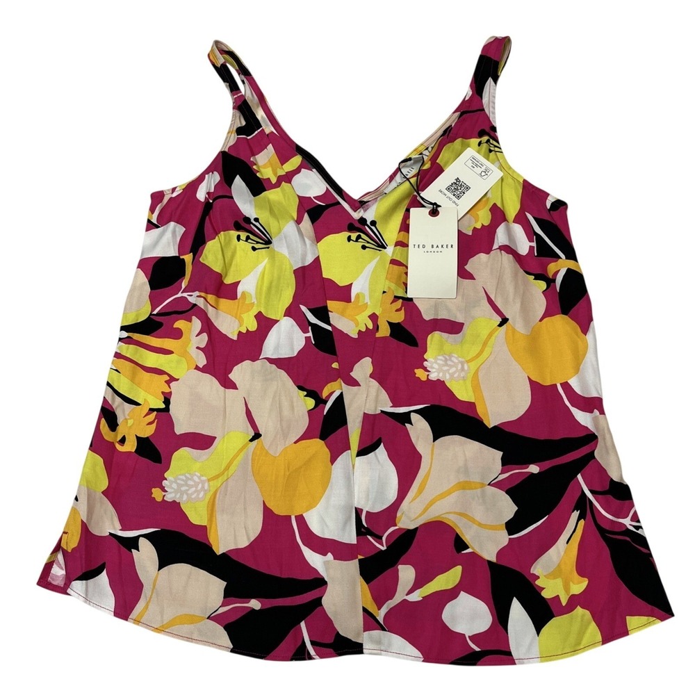 Ted Baker Tank Cami Double Layer Effect Colorful Floral Size S Vibrant‎ Layer